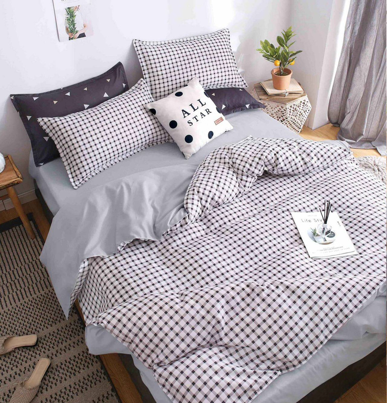 Pościel biała w kratę 160x200 4 el. Checkered