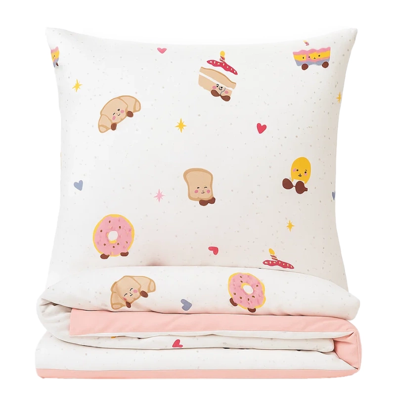 Pościel biała w ciastka i donuty 160x200 3 el. Donuts F10