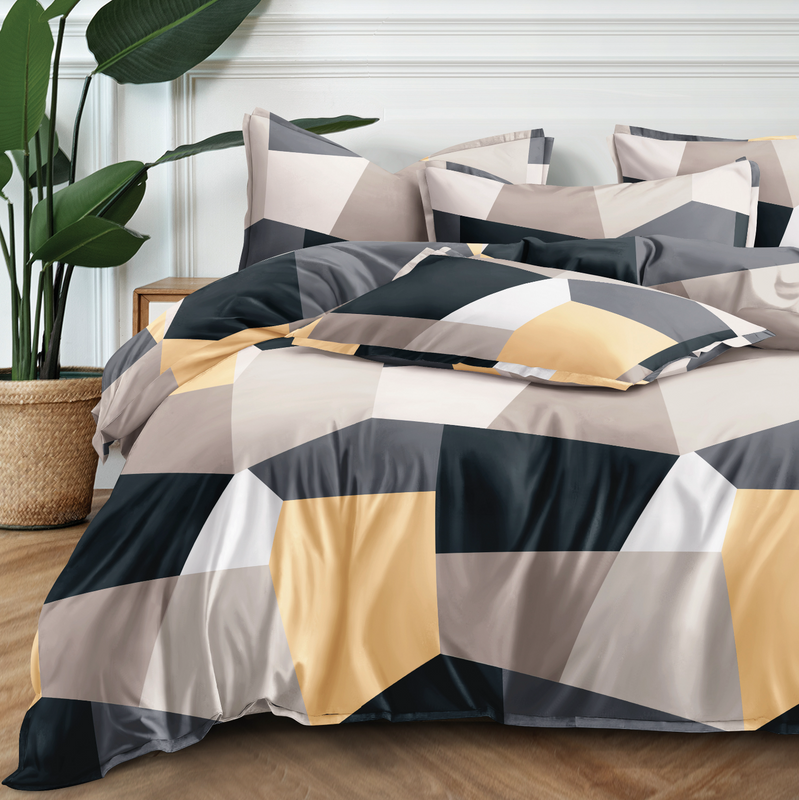 Pościel szaro-żółta geometryczna 160x200 4el nr396