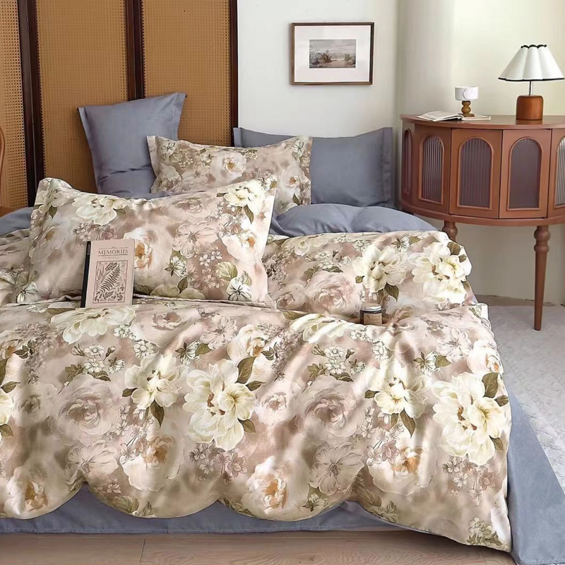 Pościel flanelowa gruba zimowa ciepła w kwiaty Sonora 160x200 4 el. A-035