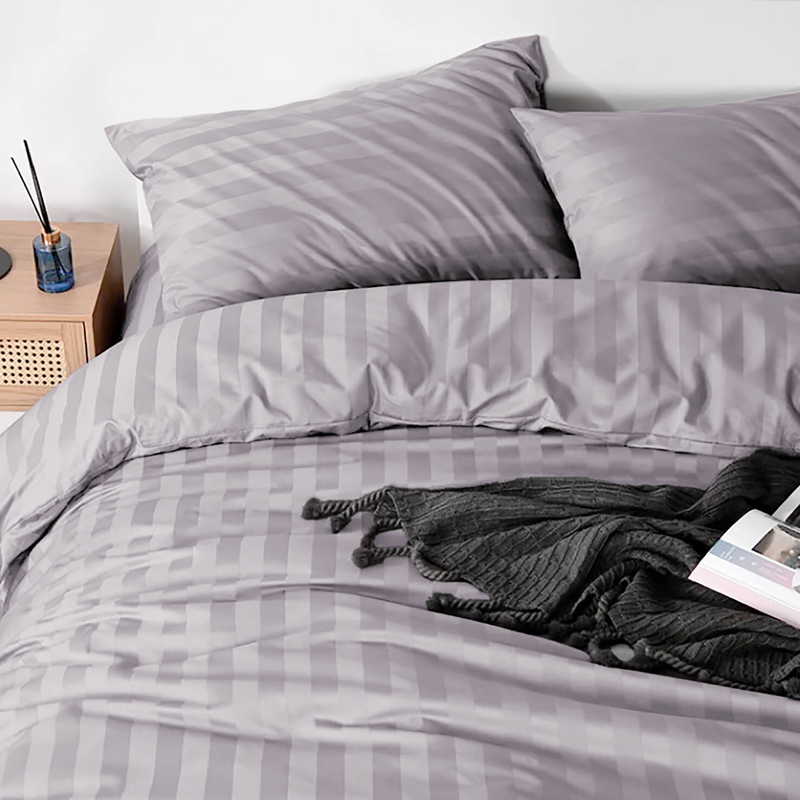 Pościel szarofioletowa w pasy 160x200 3 el. Kim Lilac Grey H-011