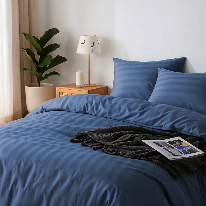 Pościel w pasy niebieska 160x200 4 el. Kim Blue