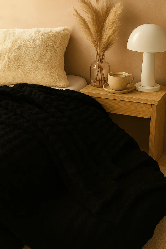 Koc pluszowy bąbelkowy 3D BUBBLE 200x220 czarny