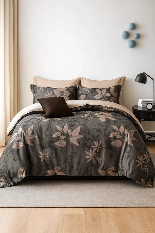 Pościel ciemna w liście 200x220 3 el. Rosarito C-114