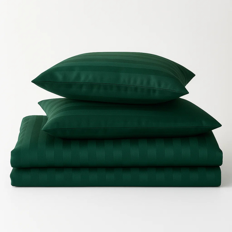 Pościel butelkowa zielona w paski 200x220 3 el. Kim Green H-009