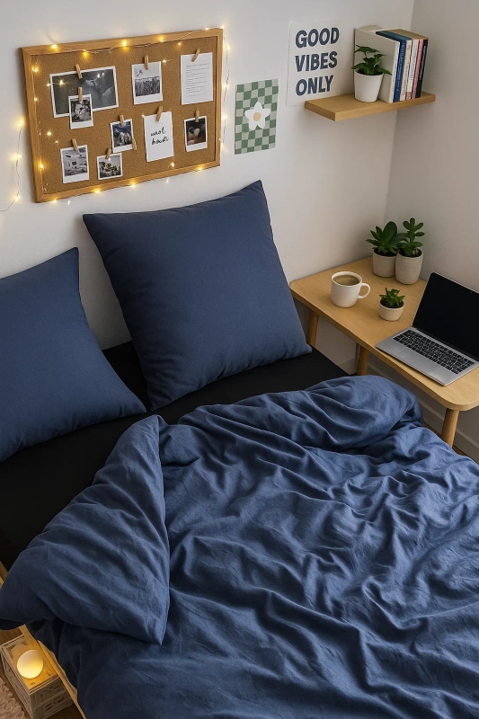 Pościel granatowa jednokolorowa gładka 160x200 3 el. Midnight F18