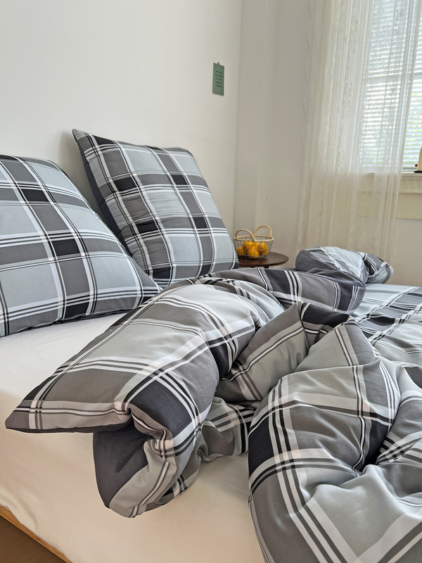 Pościel szara w kratę 200x220 3 el. Nordic F9