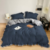 Pościel z podwójną falbanką dwukolorowa granatowo-jasnoszara 200x220 3 el.