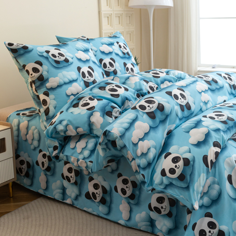 Pościel dziecięca niebieska w pandy 140x200 2 el.