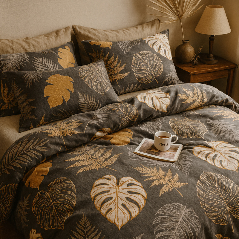 Pościel bawełniana ciemna w liście monstery 160x200 3 el. L17/M1964