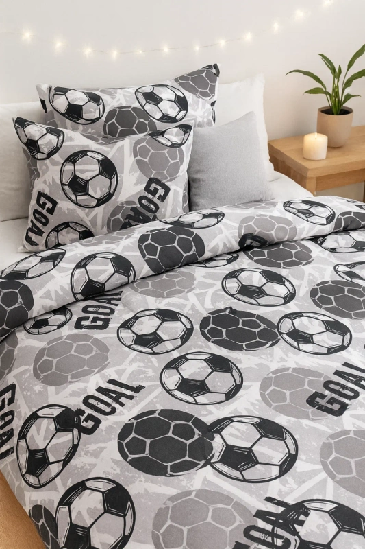 Pościel szara w piłki Football 160x200 4 el.