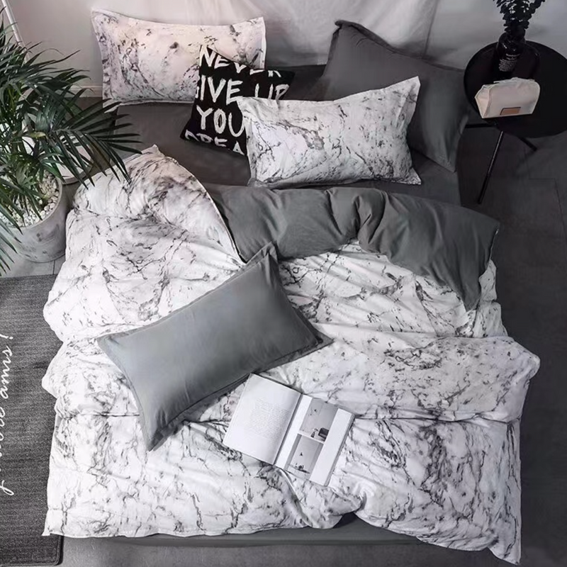 Pościel biało-szara marmurkowa 160x200 4 el. Vigia C-009