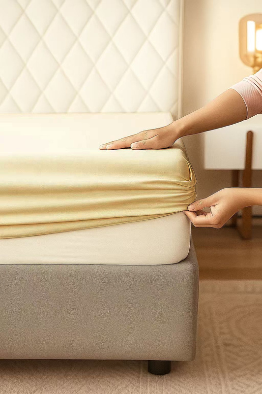 Prześcieradło z gumką bawełniane jasne ciepłe beżowe 140x200