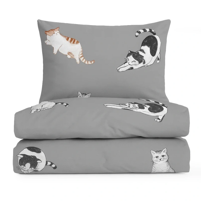 Pościel szara w koty w kotki Cats 140x200 2 el.