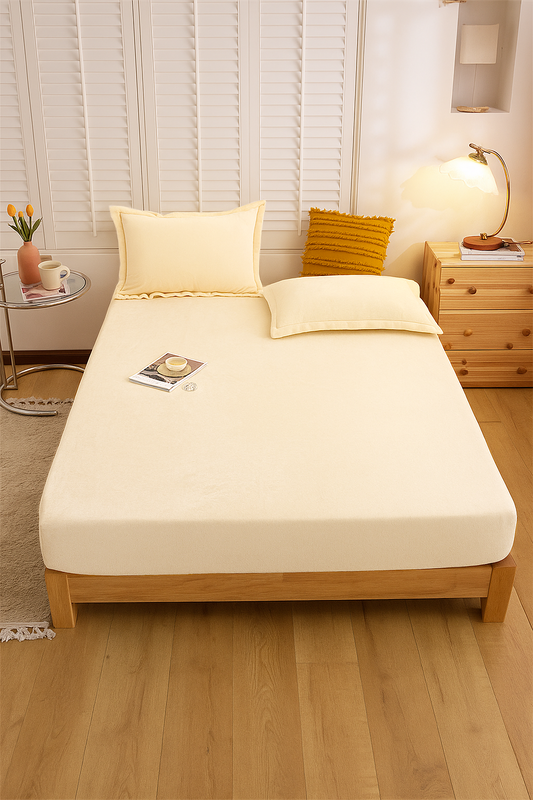 Prześcieradło pluszowe z gumką MIŚ kremowe ecru 90x200