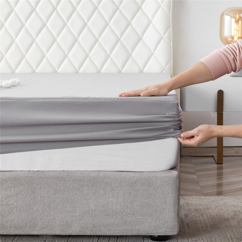 Prześcieradło z gumką bawełniane szare 180x200