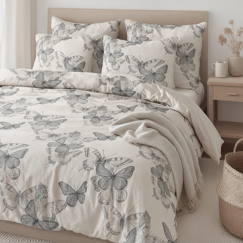 Pościel biała w motyle 180x200 3el A087