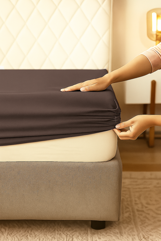 Prześcieradło z gumką bawełniane brązowe 160x200