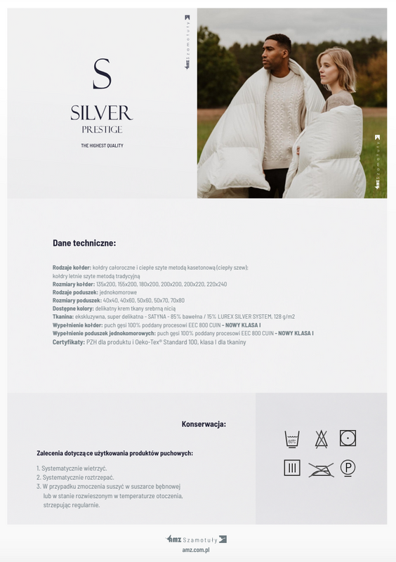 Kołdra 155x200 całoroczna naturalna puchowa SILVER PRESTIGE