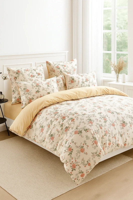 Pościel bawełniana w kwiatki 200x220 3 el. Kaia