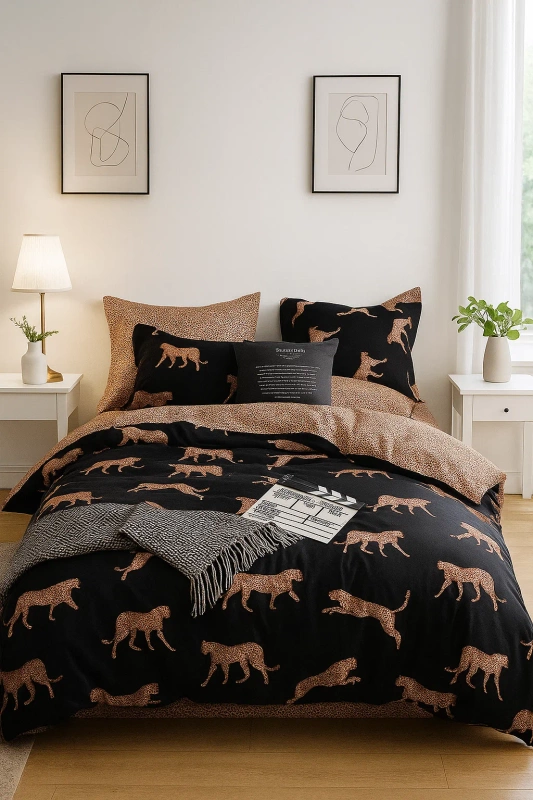 Pościel czarna w panterkę 200x220 3 el. Pantera C-008