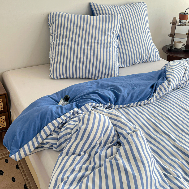 Pościel biało-błękitna w pasy 200x220 3 el. Marine F6