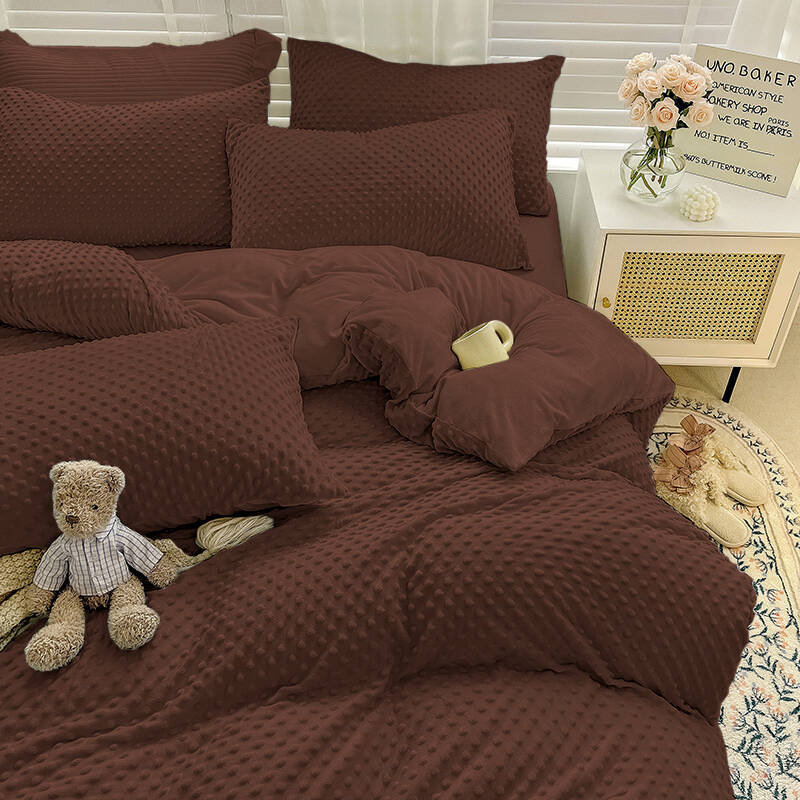 Pościel pluszowa zimowa miś w kropki 3D 200x220 3 el. MINKY brązowa czekoladowa