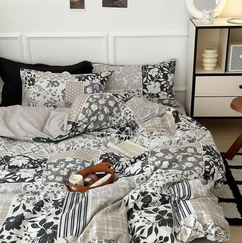 Pościel bawełniana w kwiaty 160x200 4 el. Claire