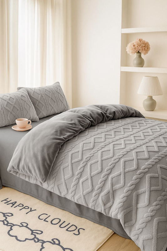 Pościel pluszowa zimowa miś sweterek 160x200 3 el. szara