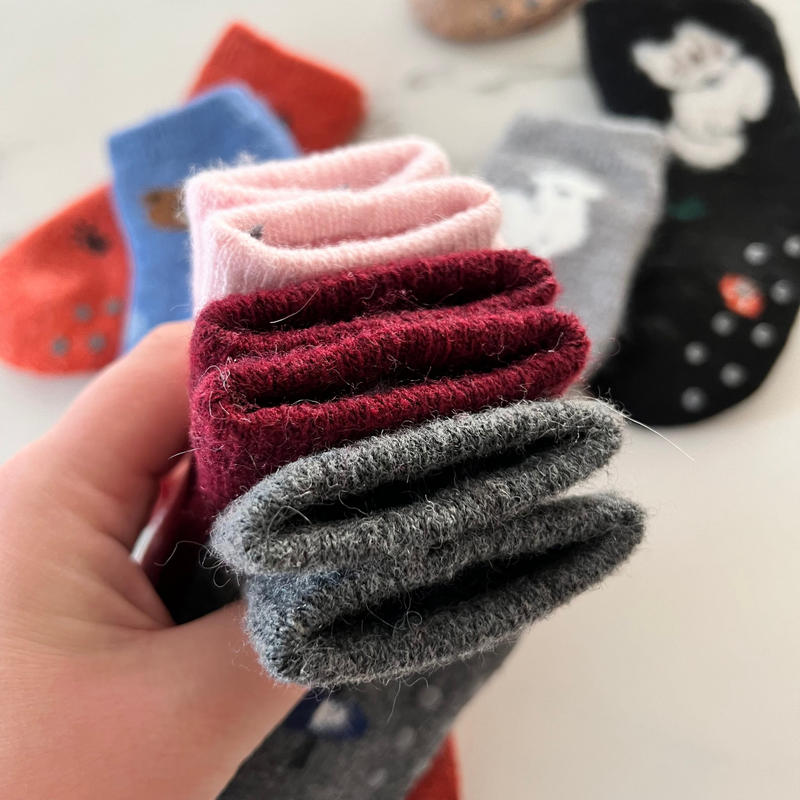 10-pak Skarpetki wełniane dziecięce niemowlęce dla dziewczynki antypoślizgowe ze zwierzętami 0-12M