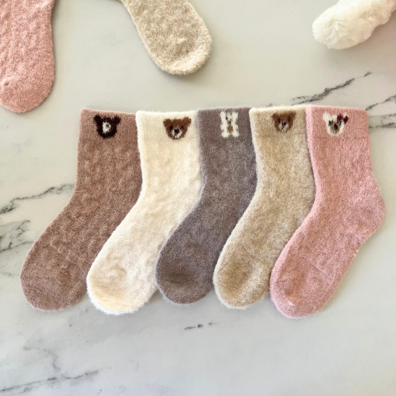 5-pak Skarpetki dziecięce pluszowe dla dziewczynki GIRL BEAR 25-30