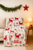 Koc świąteczny biały w renifery 160x200