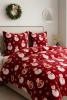 Pościel pluszowa zimowa miś świąteczna czerwona w bałwany 200x220 3 el.
