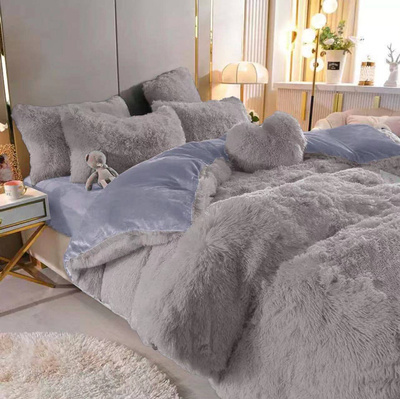 Pościel futrzana zimowa włochacz 160x200 4 el. szara