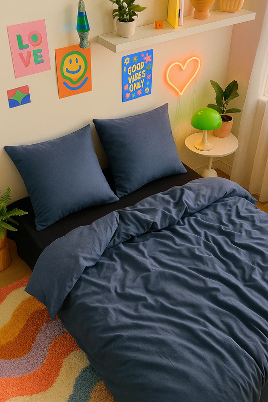 Pościel granatowa jednokolorowa gładka 200x220 3 el. Midnight F18