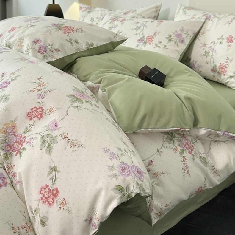 Pościel bawełniana w drobne wzory kwiatków 160x200 3 el. Kassya