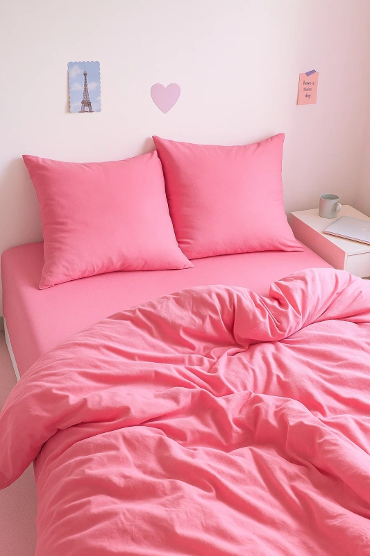 Pościel różowa jednokolorowa gładka 160x200 3 el. Pink F12