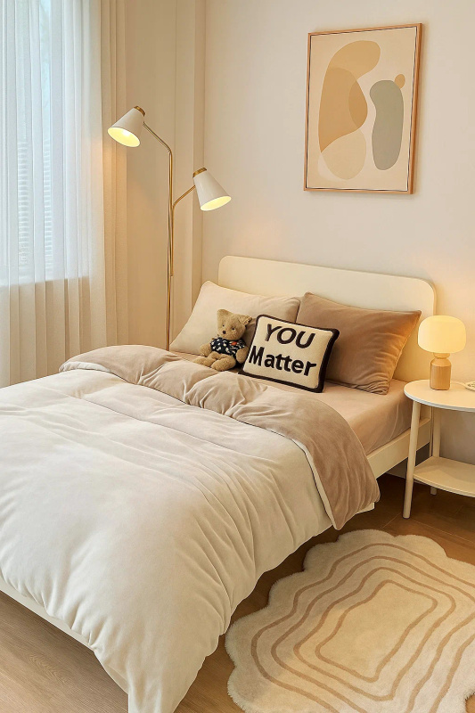 Pościel pluszowa welurowa zimowa miś gładka 160x200 3 el. kremowa - beżowa