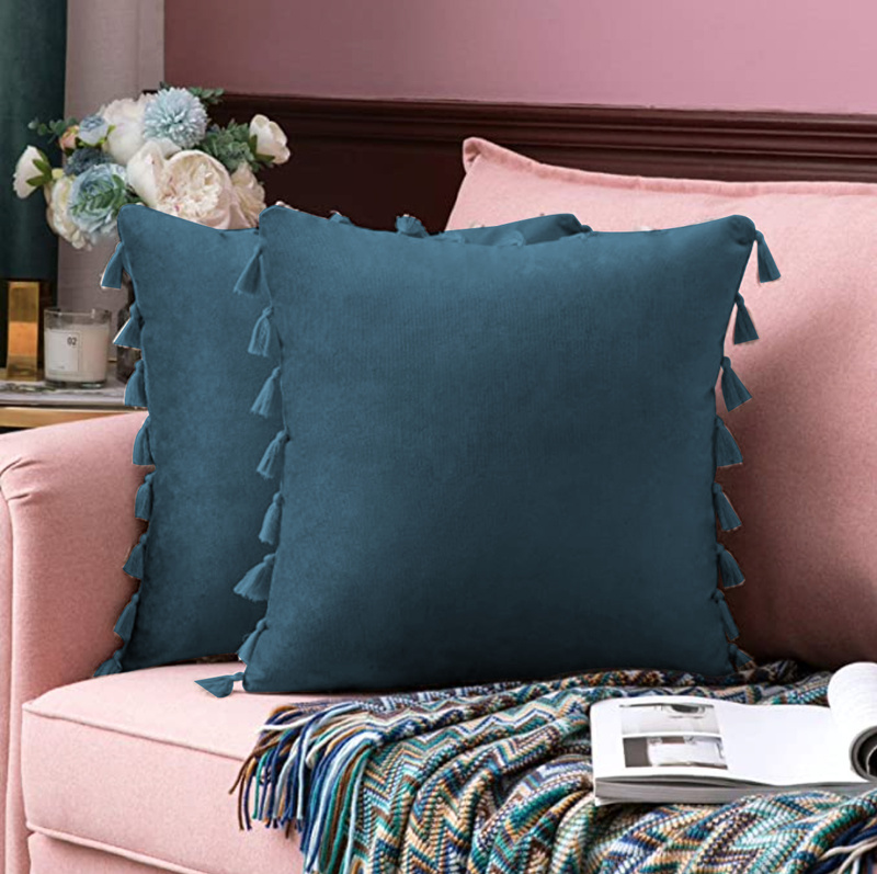 Poszewka na poduszkę dekoracyjna 40x40 frędzle morska