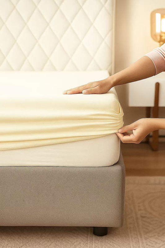 Prześcieradło z gumką bawełniane ecru 140x200