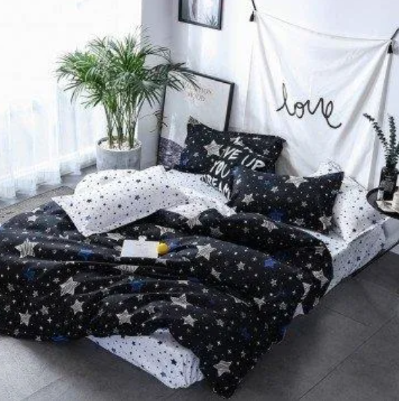 Pościel czarno-biała w gwiazdki 160x200 3 el. Valera C-002