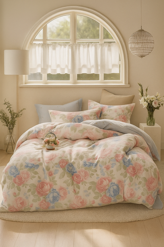 Pościel bawełniana kolorowa w kwiaty 200x220 3 el. L47