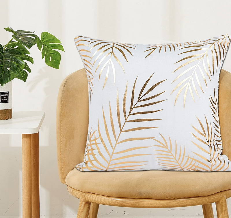 Poszewka dekoracyjna biało-złota w liście 40x40