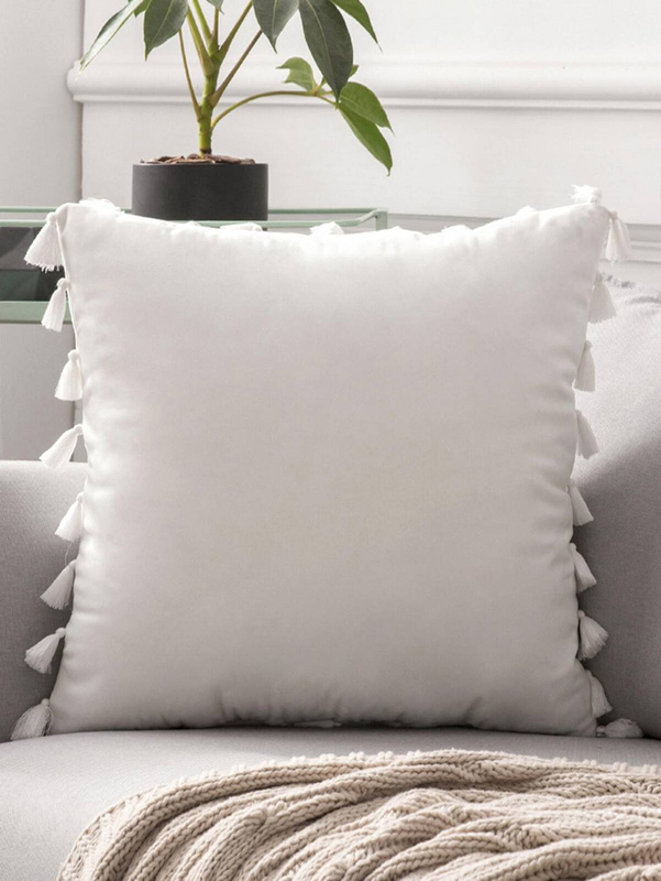 Poszewka dekoracyjna z frędzlami 40x40 biała