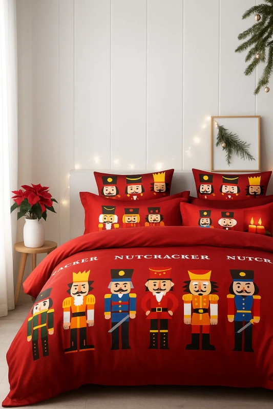 Pościel świąteczna czerwona Dziadek do orzechów 160x200 3 el. A032