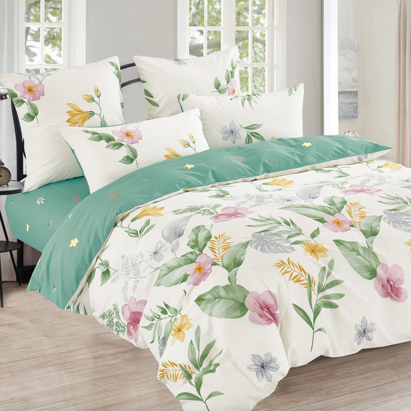 Pościel bawełniana w kwiaty 160x200 4 el. Paelle