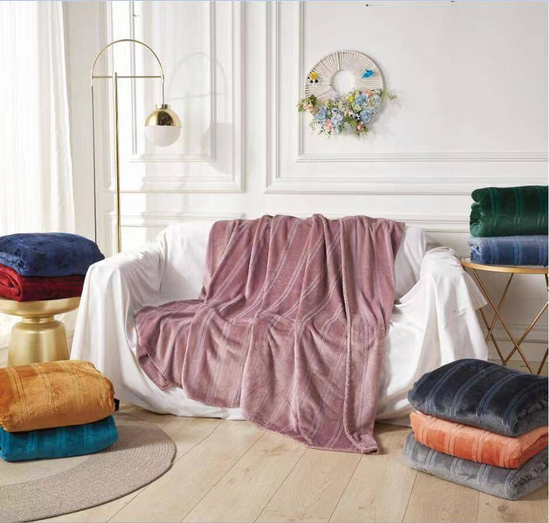 Koc pluszowy 160x200 mikrofibra w paski brudny różowy Harry