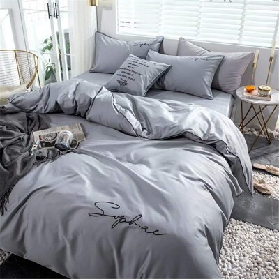 Pościel szara z czarnym zdobieniem lamówka 160x200 3 el. FHL2602