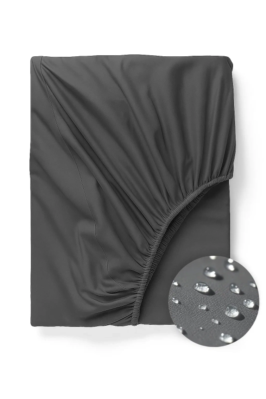 Prześcieradło wodoodporne z gumką ciemne szare 160x200