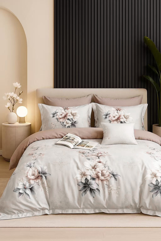 Pościel flanelowa gruba zimowa ciepła w kwiaty Lenea 200x220 4 el. A-064